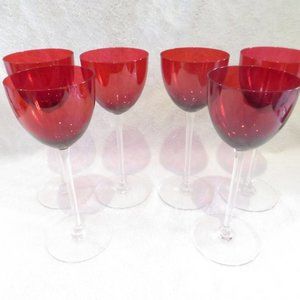 Baccarat Set of 6 Ruby Red Crystal Wine Glasses.  NEW